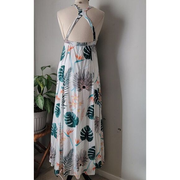 EUC FLORAL SUMMER HALTER OPEN BACK STRAPPY MAXI SKIRT SIZE M - Picture 2 of 14